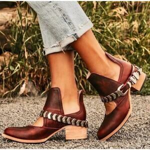 FREEBIRD BY STEVEN Blade Leather Heeled Booties 9 Red